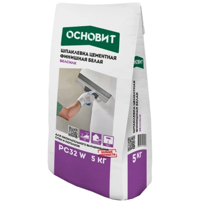 БЕЛСИЛК PC32 W (5 кг) шпаклевка цементная суперфинишная белая. Толщина слоя 0-4 мм ОСНОВИТ